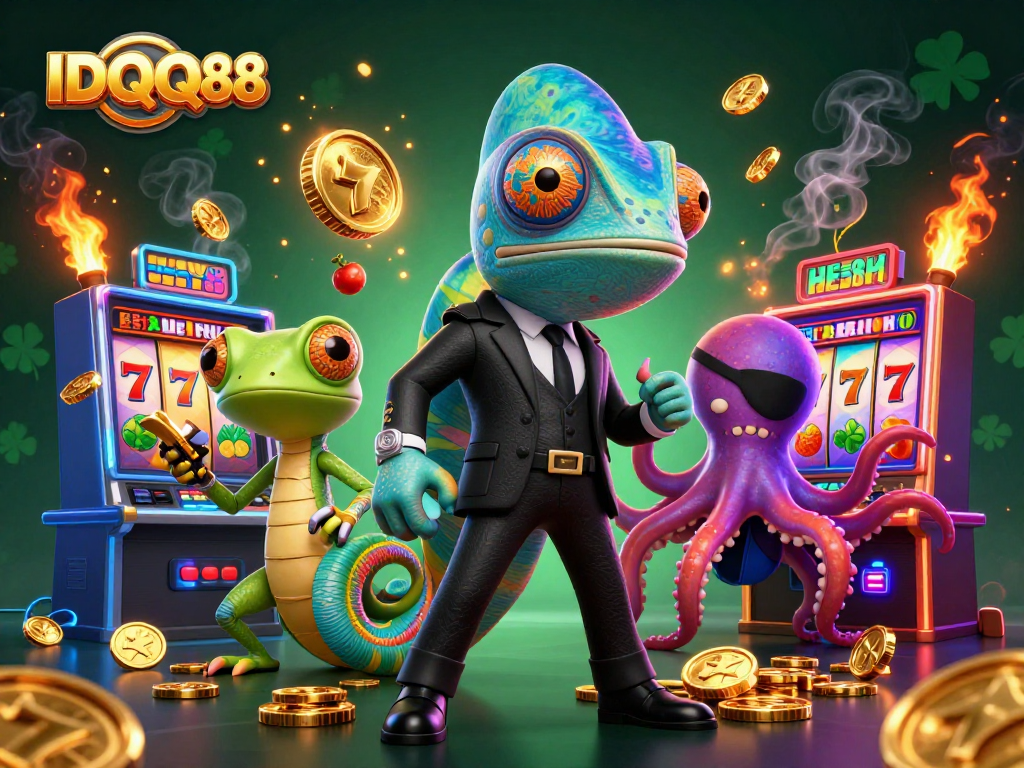 IDQQ88 engages players in a thrilling slot machine adventure with a dynamic 3D illustration.