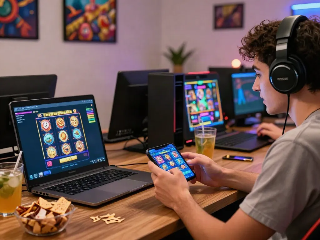 Engaging online gaming experience featuring a player enjoying luxury12 slot games on mobile.