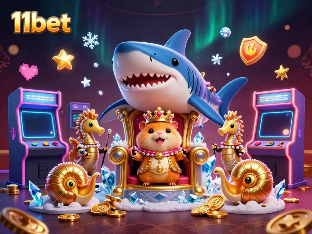 Experience the thrill of 11bet with a vibrant casino-themed digital artwork featuring a hamster king.