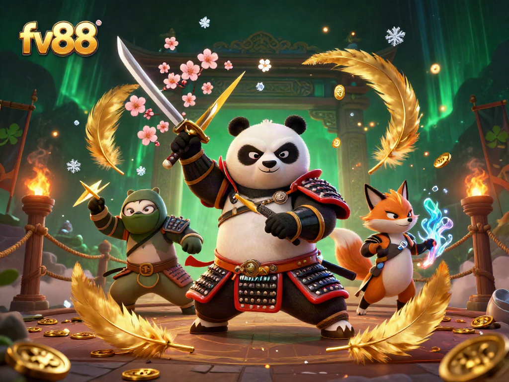 Experience lively gameplay with fv88 in an action-packed casino scene featuring unique characters.