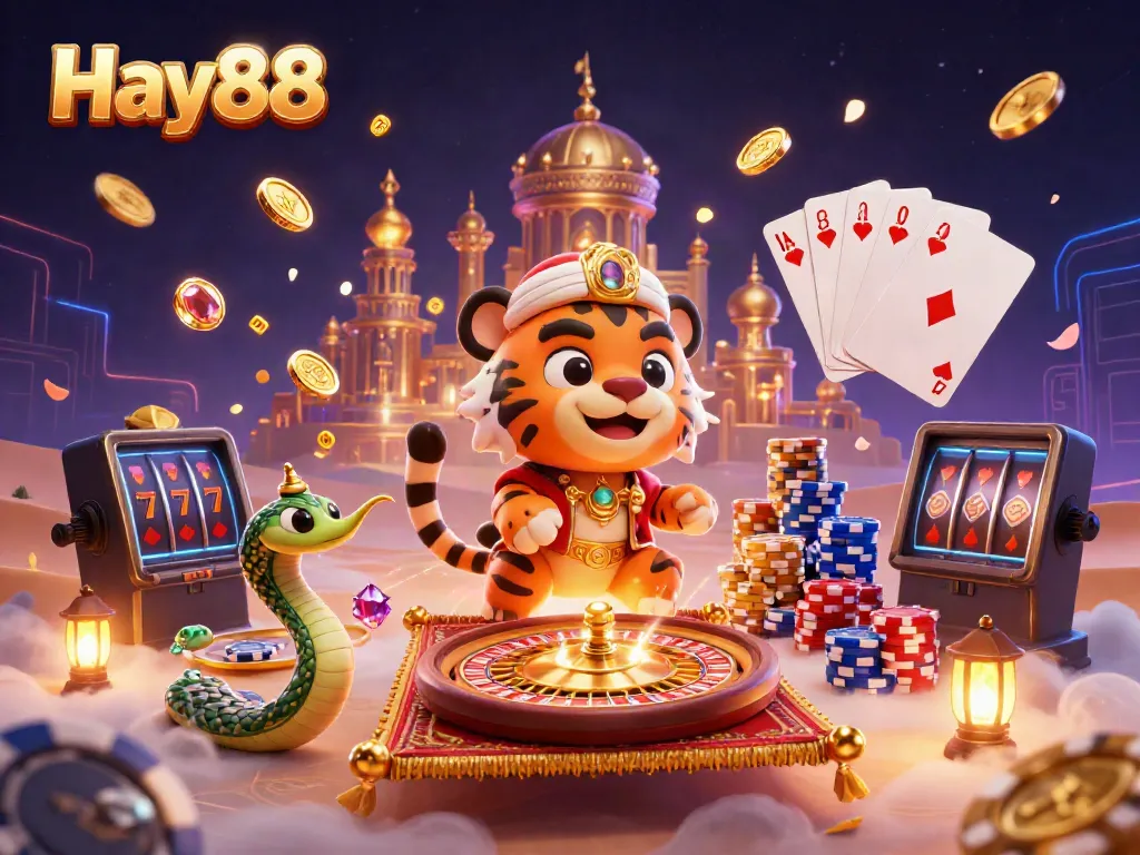 Experience the thrilling world of Hay88 with an enchanting tiger sultan and energetic casino elements