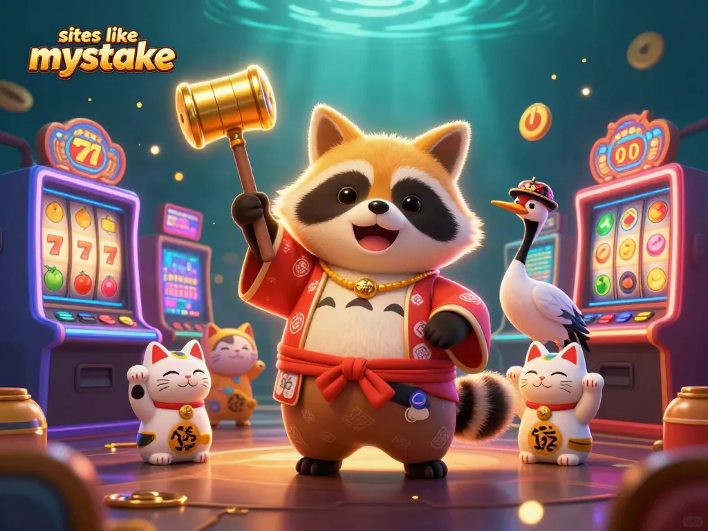 Engage with top sites like mystake featuring colorful slots and cheerful characters in a vibrant casino atmosphere.