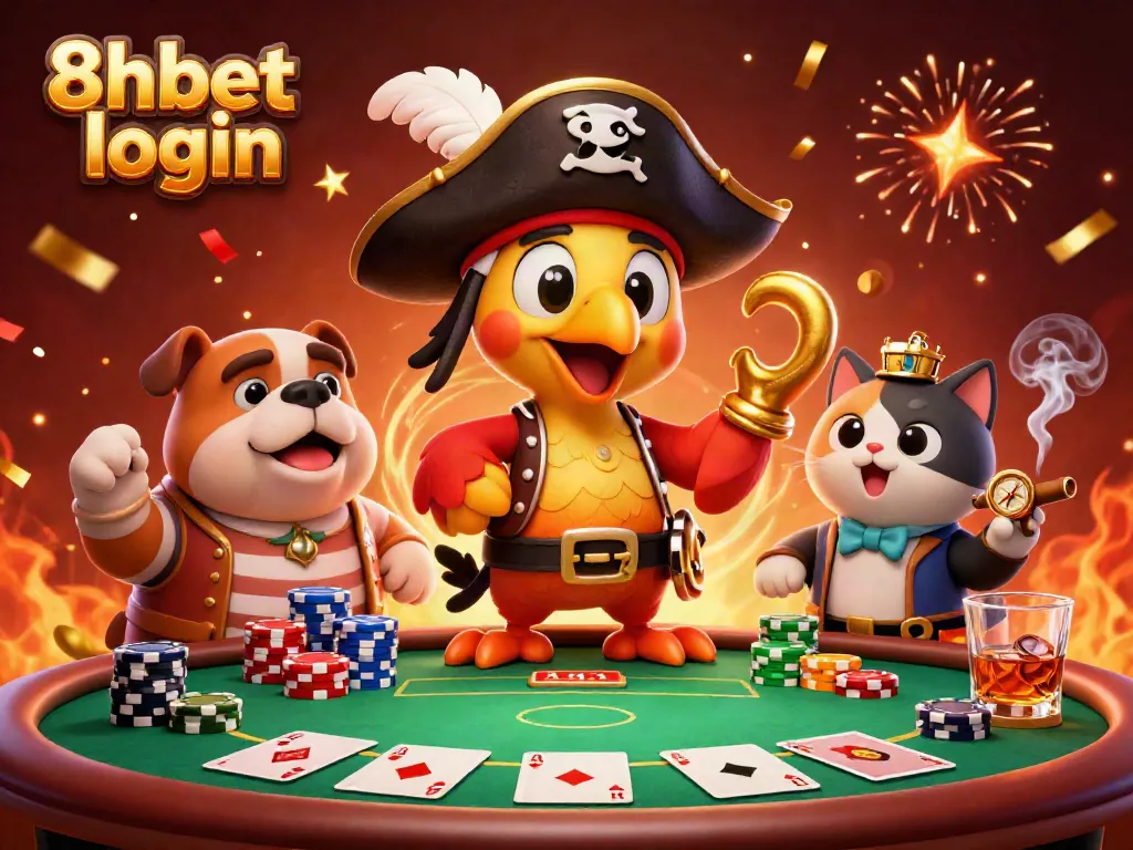 Engage with thrilling games at 8xbet login with colorful casino elements and lively characters.