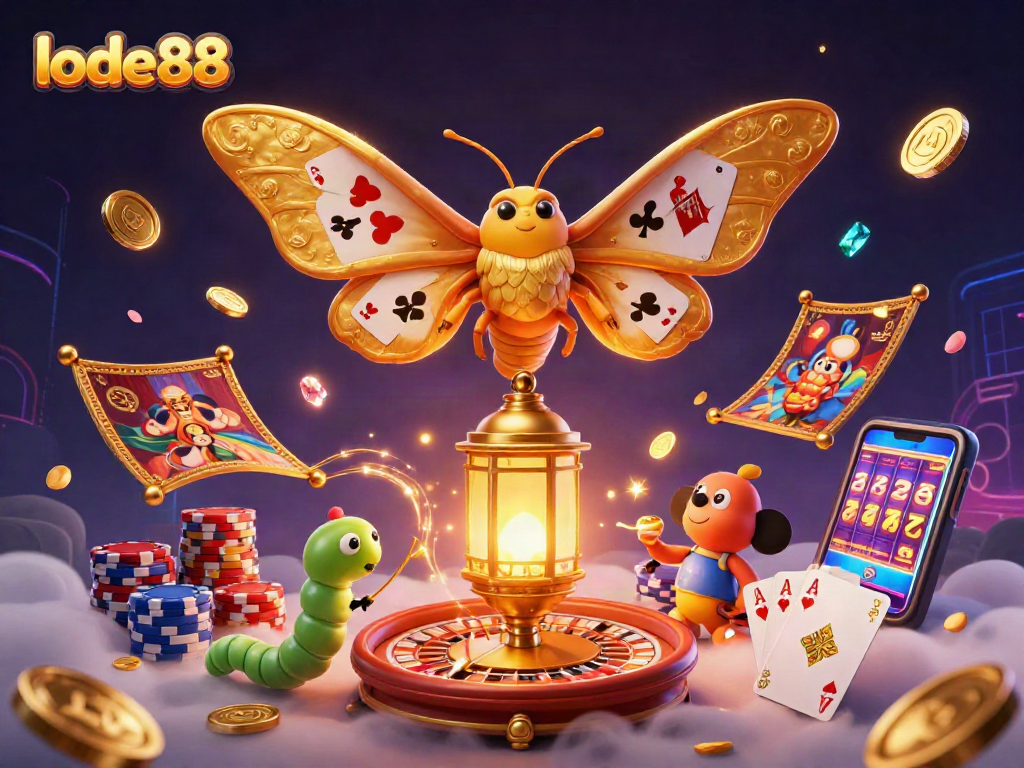 Experience exciting gameplay with lode88's captivating casino scene featuring a vibrant atlas moth and dynamic game elements.