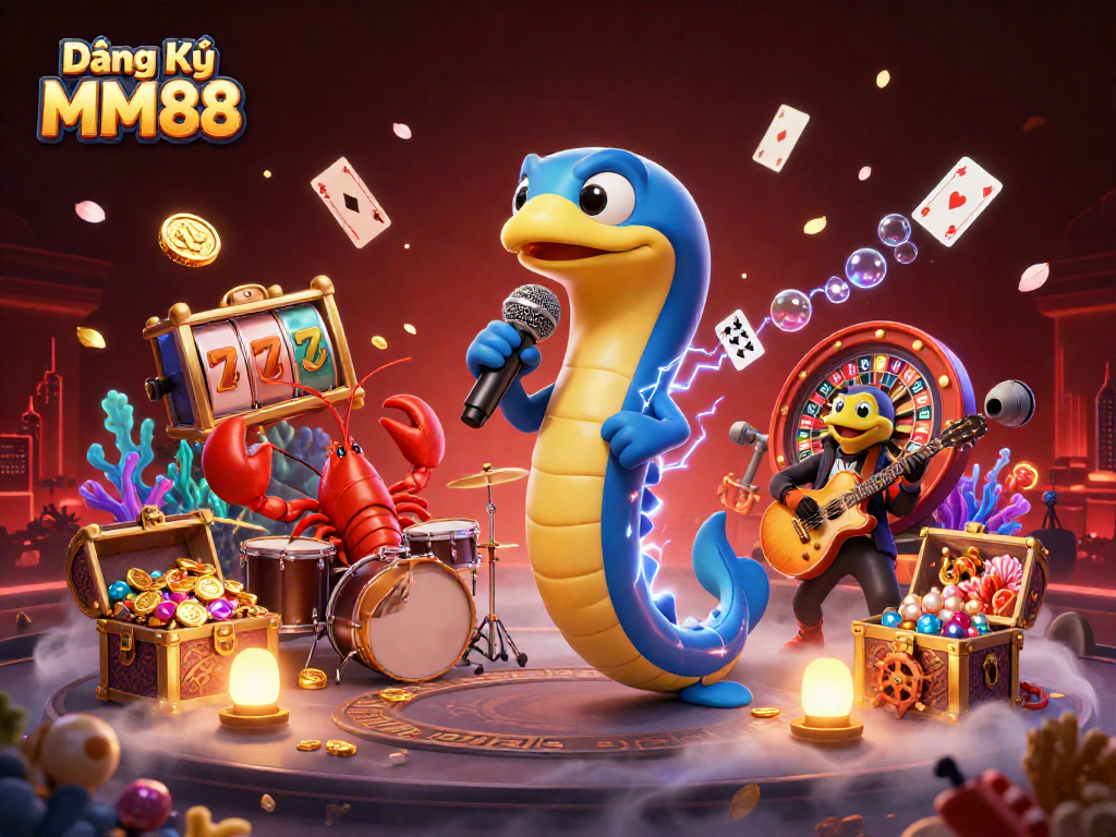 Experience live gaming excitement with Đăng Ký MM88 in a vibrant underwater casino scene.