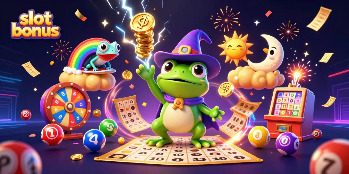 Experience potential wins with slot bonus in a vibrant casino-themed illustration featuring magical elements.