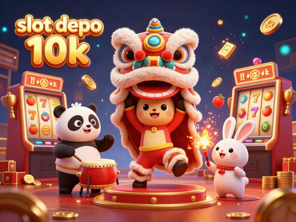 Engage with slot depo 10k in this festive 3D illustration featuring animated characters in a casino.