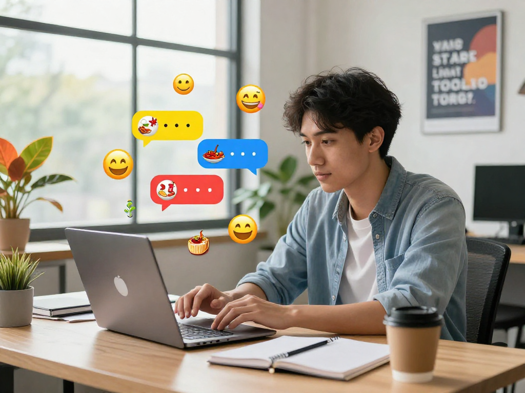 Engaging spicy chat interaction with a vibrant AI interface and user in a modern workspace.