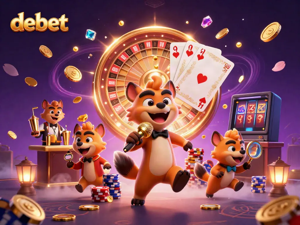Experience the vibrant debet comedy casino with lively hyenas in a golden, spectacular scene.