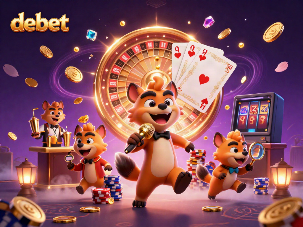 Experience the vibrant debet comedy casino with lively hyenas in a golden, spectacular scene.