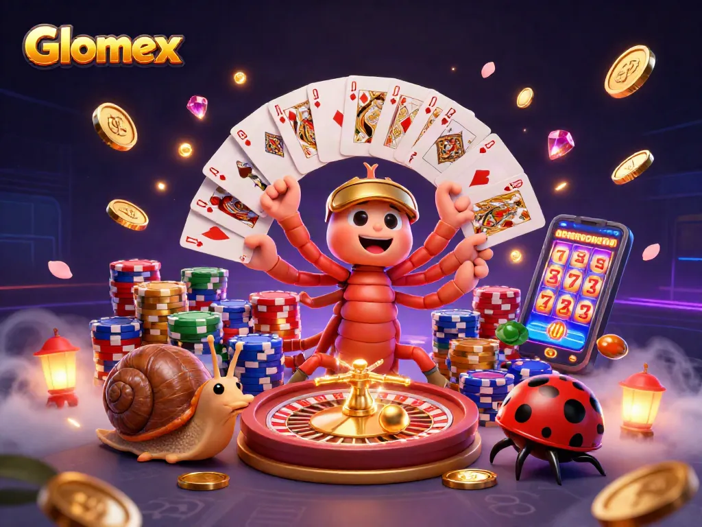 Glomex riverbank gamblers celebrating wins with animated casino characters and games