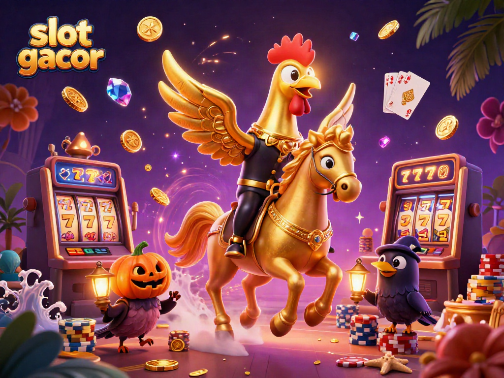 Experience excitement with slot gacor as a golden rooster leads a mystical casino adventure.