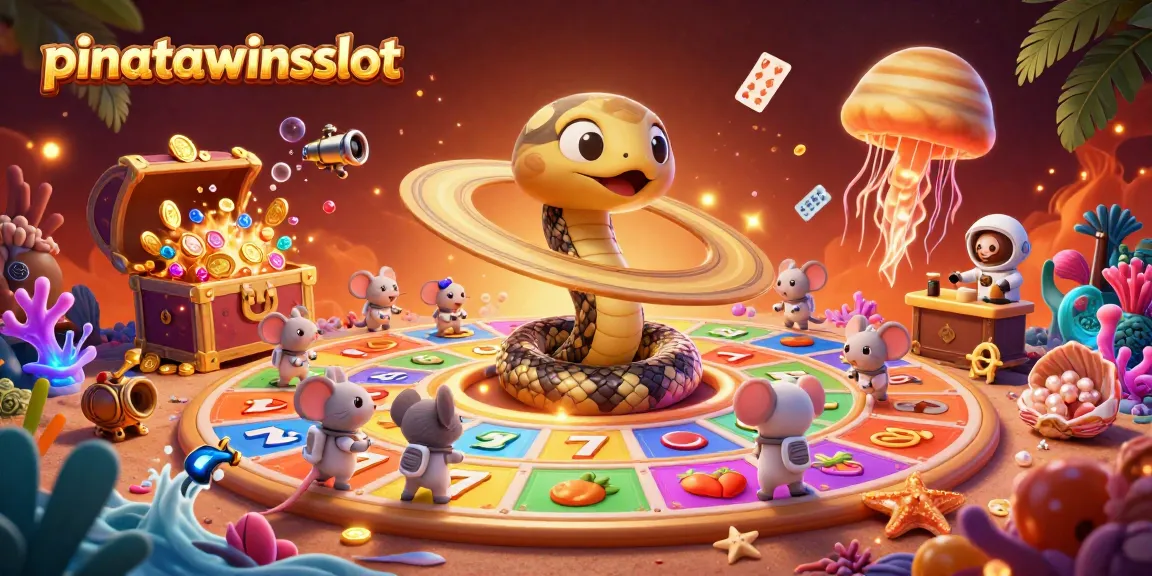 Experience excitement with pinatawinsslot, where astronaut mice joyfully bet on a vibrant cosmic slot game.
