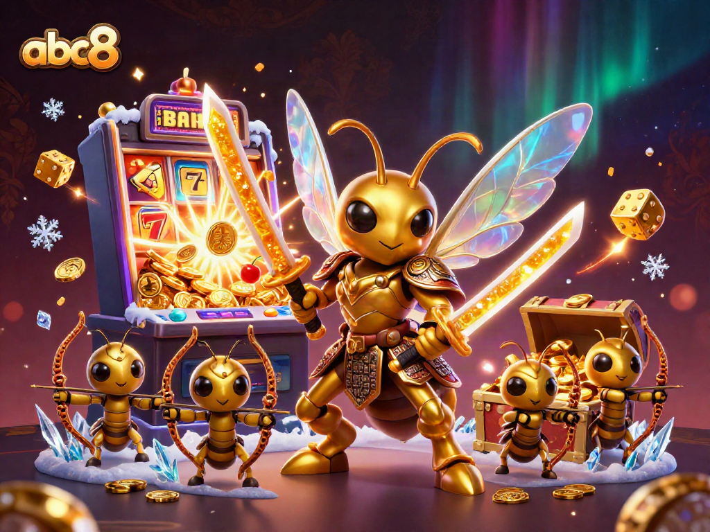 Experience thrilling gameplay with abc8 and colorful casino elements in a dynamic 3D illustration.