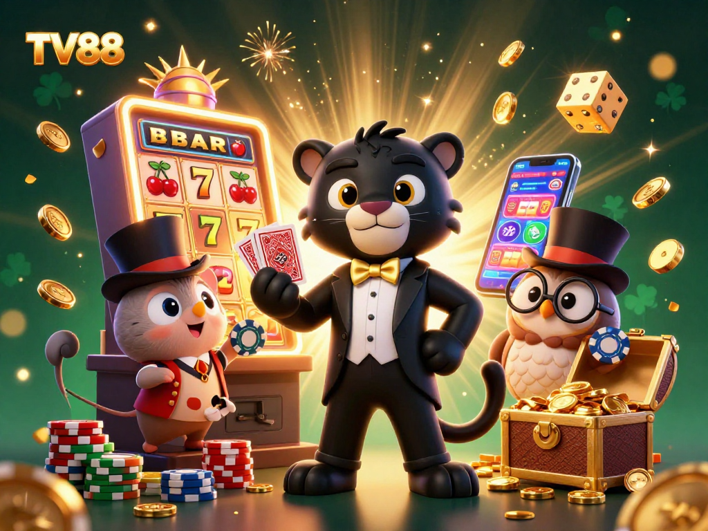 Experience thrilling gameplay at TV88 with an elegant black panther dealer and golden jackpot moments!