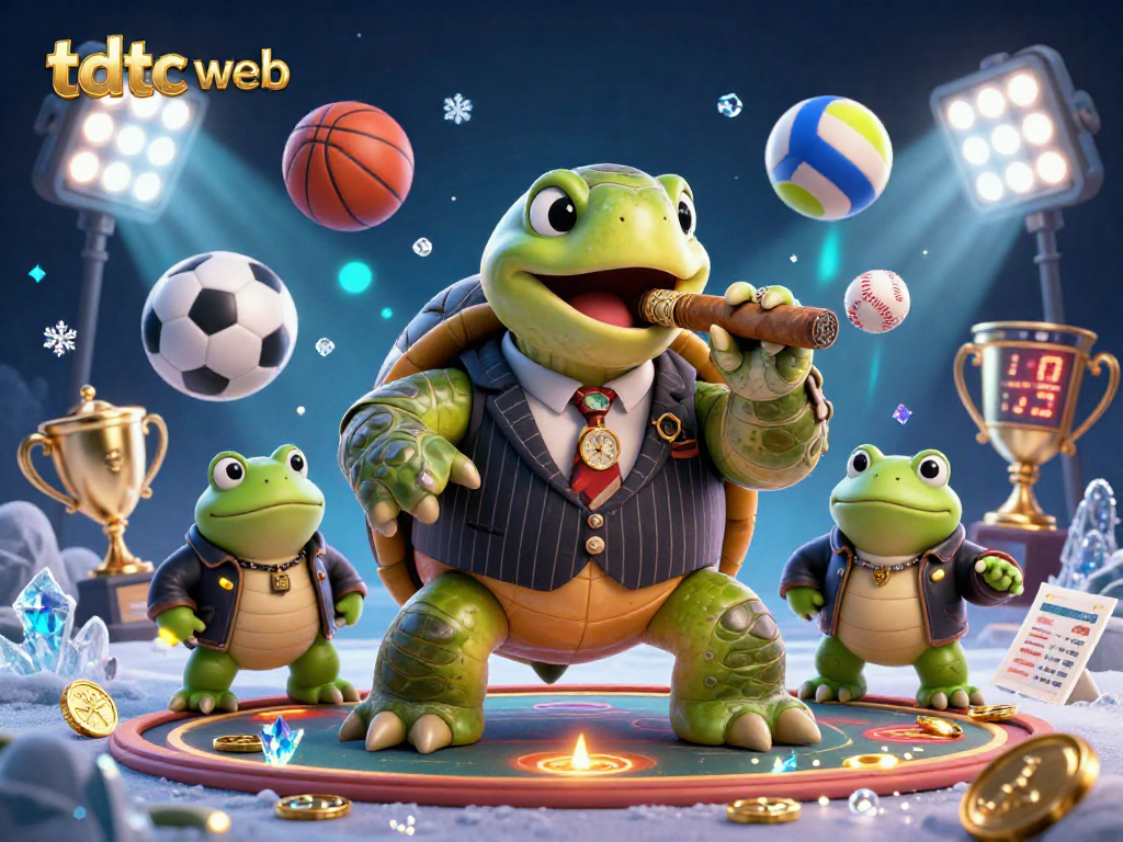Engaging scene featuring tdtc web with a snapping turtle and bullfrog enforcers celebrating sports bets.