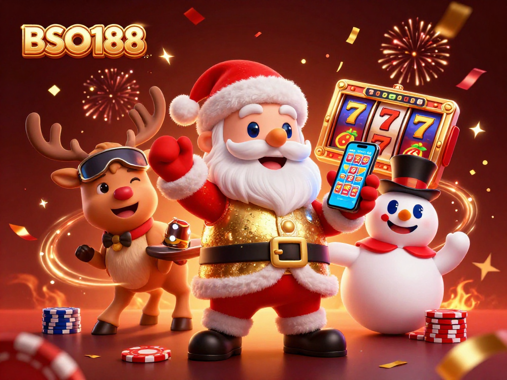 Engage with BSO188 for thrilling jackpot slot experiences in a festive casino scene.