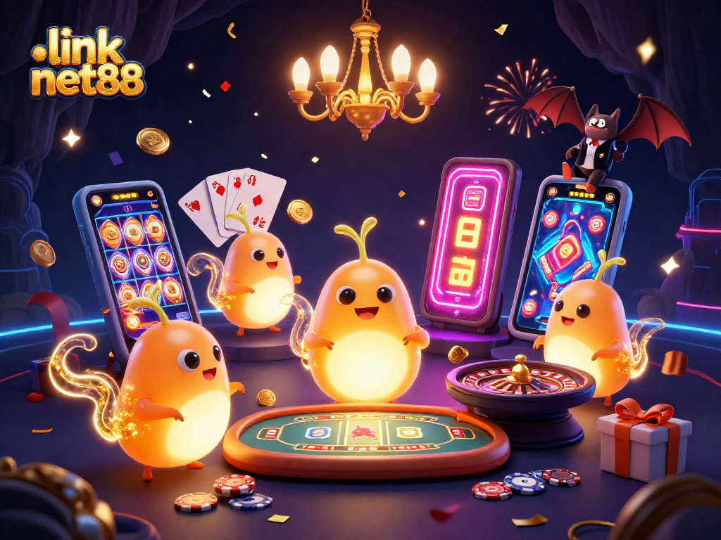 Experience the excitement of link net88 with glowworms illuminating a vibrant cave casino scene.