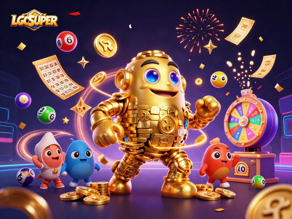 Engage with LGOSUPER's vibrant lottery and gaming scene showcasing dynamic elements and rich detail.