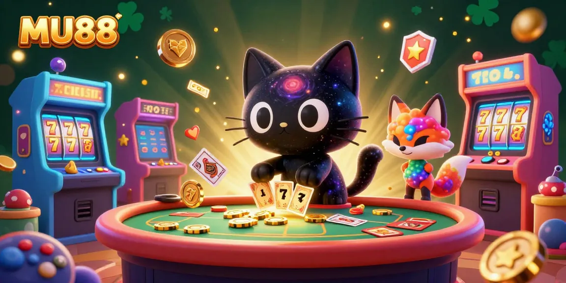 Experience the cosmic charm of MU88 at a vibrant casino table filled with colorful gaming elements.