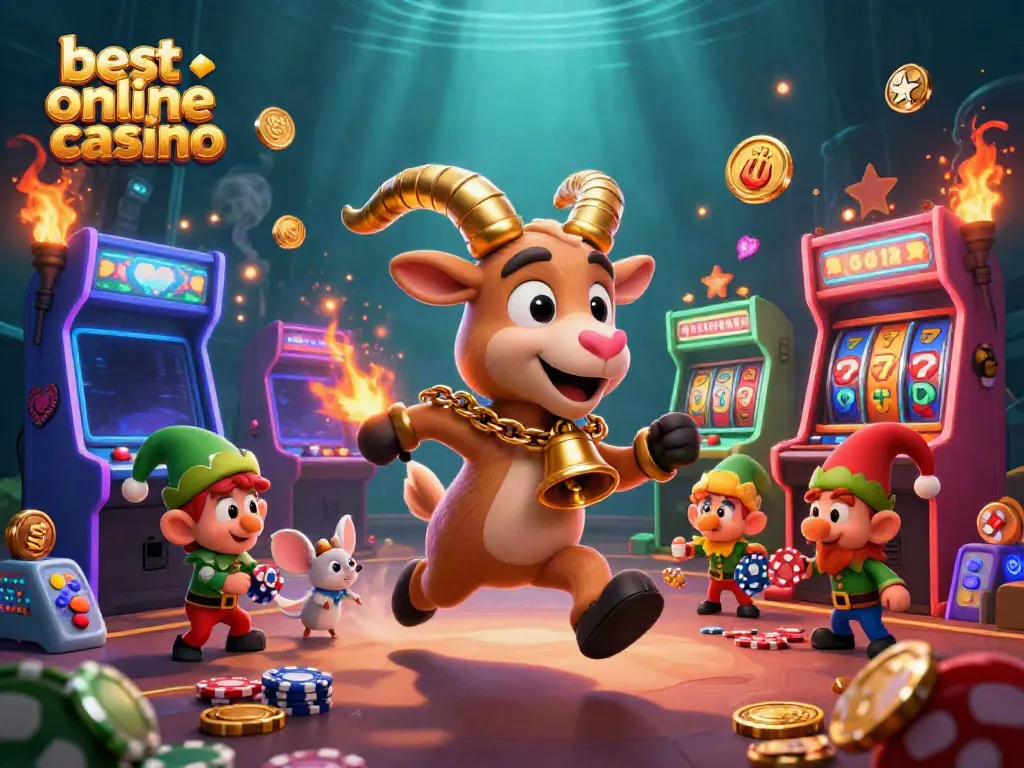 Experience the thrill at the best online casino with a chaotic 3D holiday scene of characters gambling.