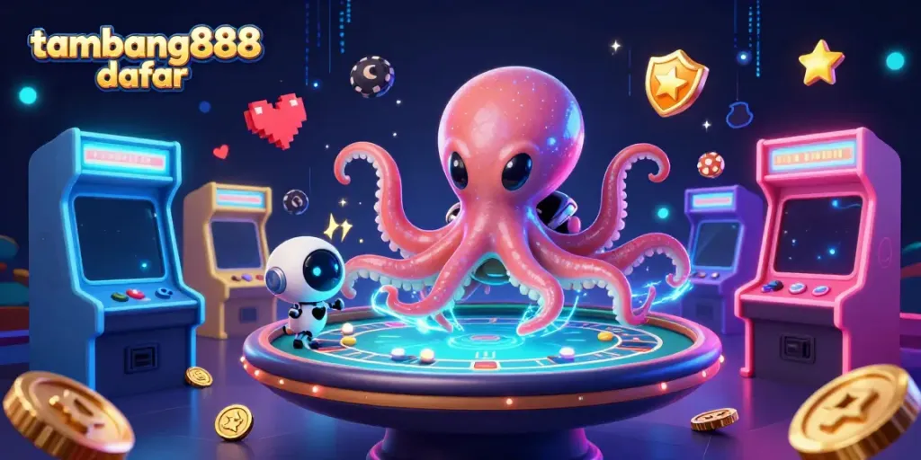 Tembak bola di tambang888 daftar dengan octopus alien dan robot, permainan slot 3D interaktif.