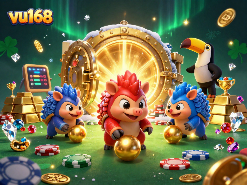 Engage with exciting gameplay at vu168, where rival pangolins compete amid golden treasures and poker action.